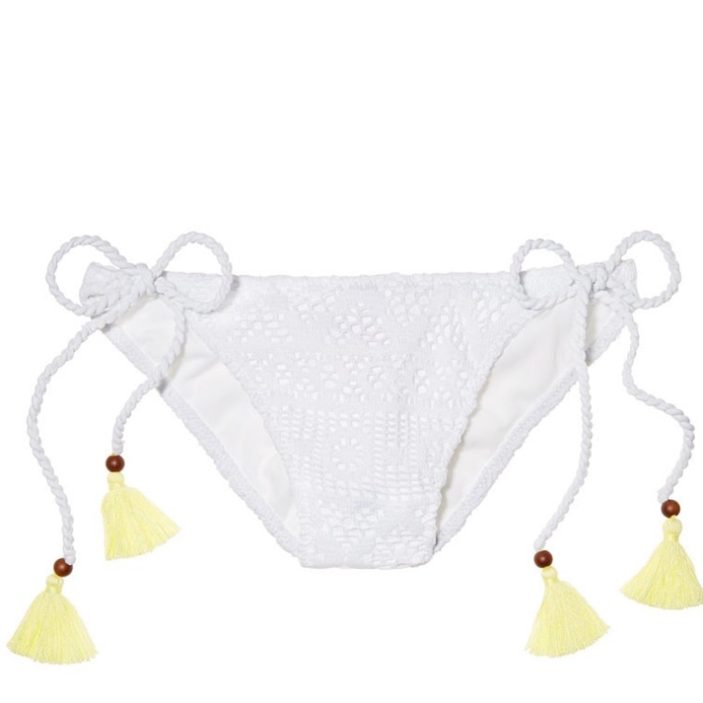 VS String Bikini Bottom Tassel Swim Crochet White - Picture 1 of 4