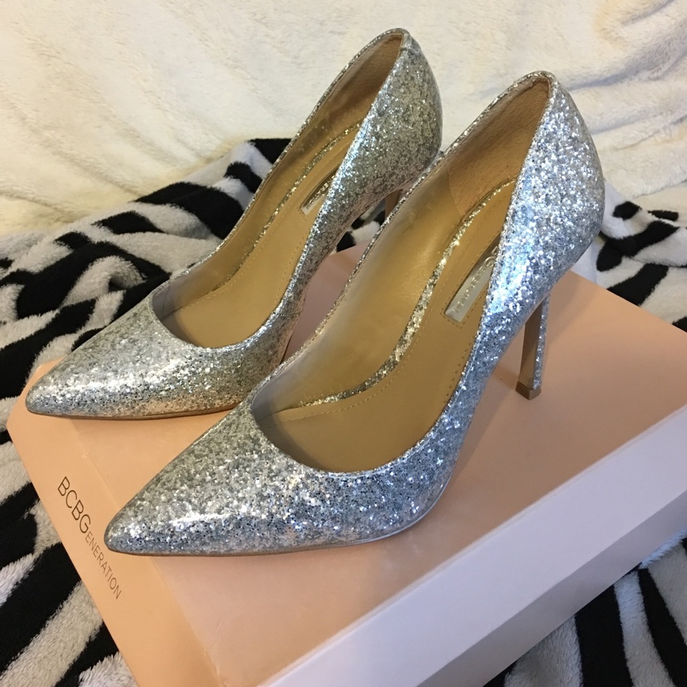 BCBGeneration silver sparkly heels
