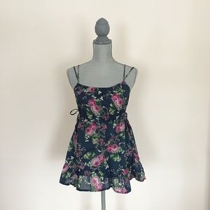 Floral babydoll top with double spaghetti straps