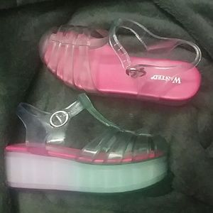 Pink/Blue/Purple Jelly Shoes Platform Never Worn**