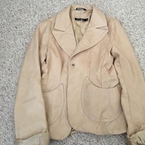 VINTAGE tan/beige leather jacket! Size S