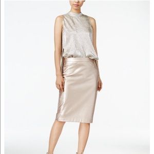 Rose Gold faux leather midi skirt