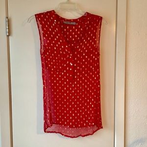 Aryn K, size M, Red Sheer sleeveless blouse w/gold