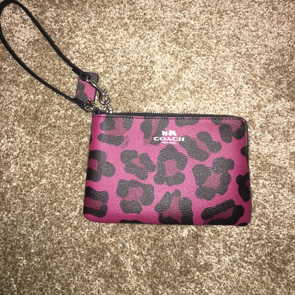 Coach Purple Leopard Print Wristlet