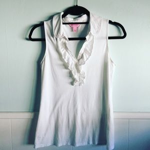 Lilly Pulitzer White Ruffle Sleeveless Polo