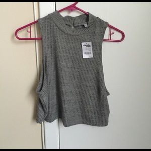 Never worn high neck gray ribbed crop top