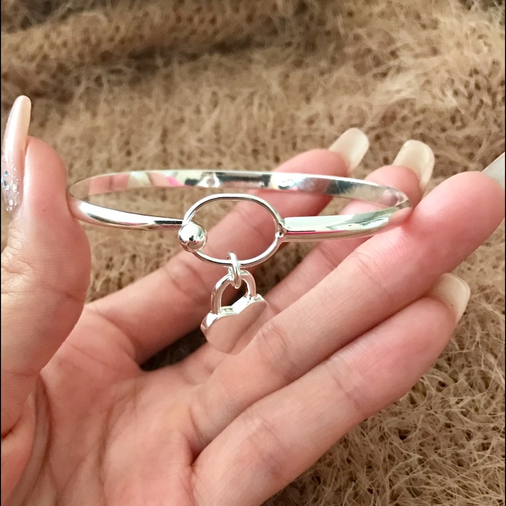 Sterling Silver 925 Heart Bangle