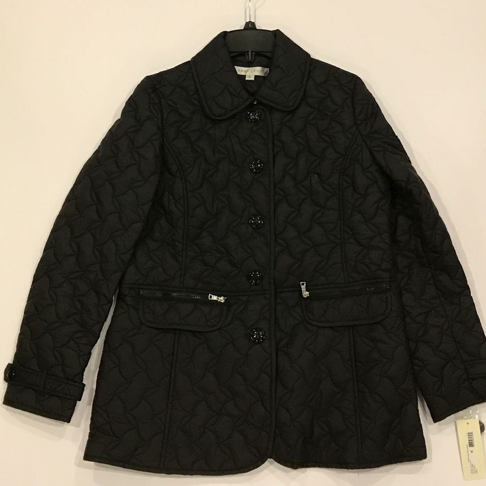 NWT Larry Levine Ladies Quilted Jacket in Black