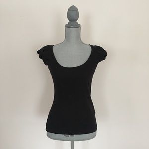 H&M fitted black top with twisted sleeve details