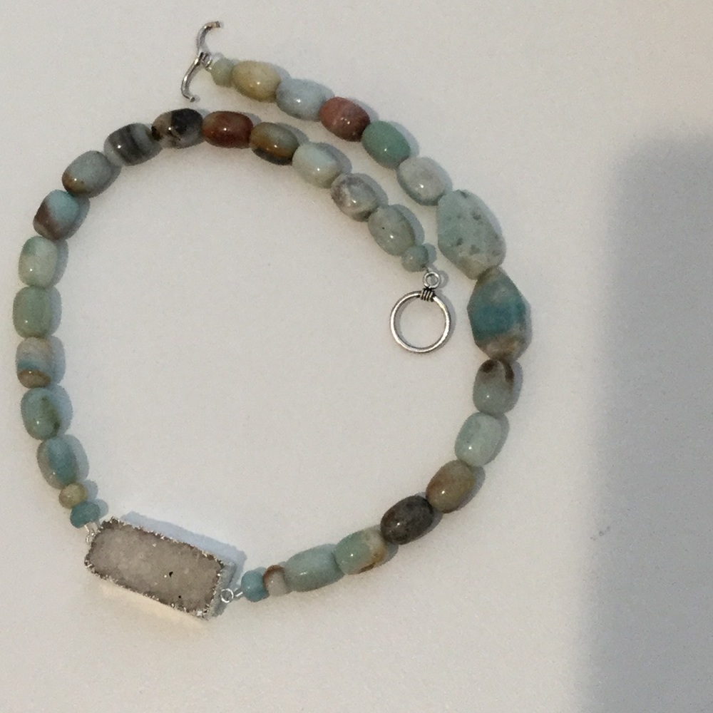 New gemstone necklace with White Druzy