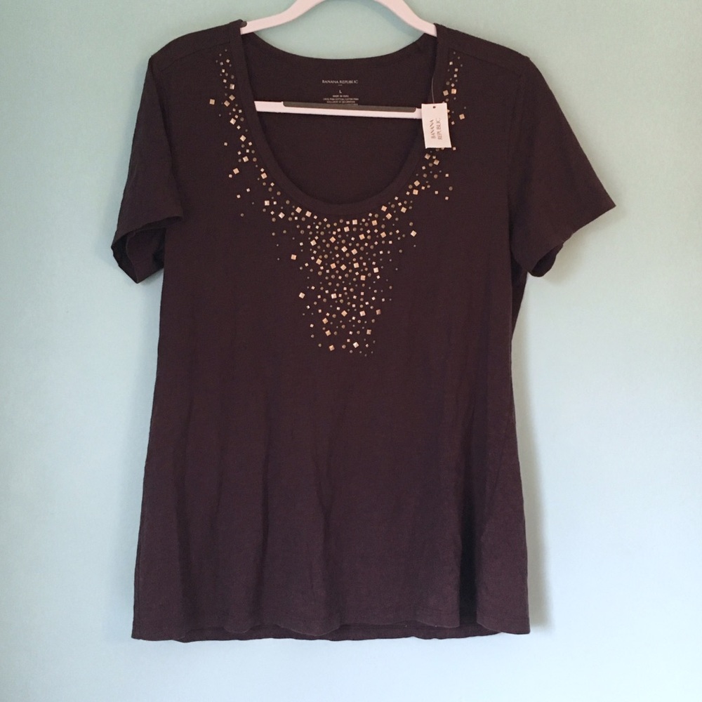 NWT Banana Republic Dark Purply-Gray Studded Tee