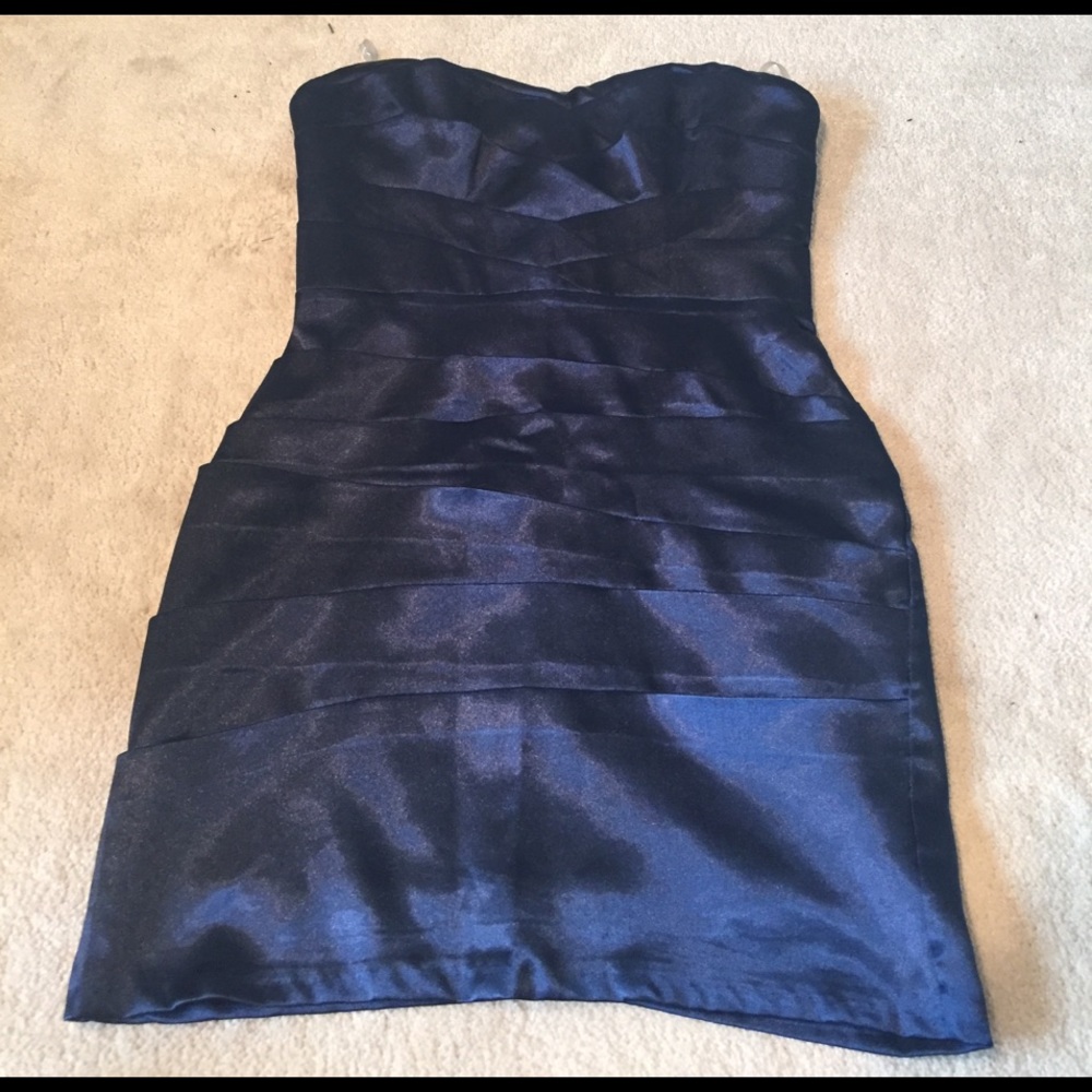 Navy blue strapless mini dress