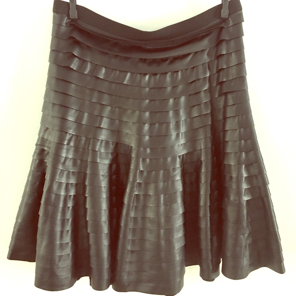 Vegan leather layered high waisted a-line skirt