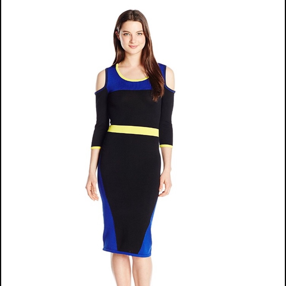 💲ALE Women's Color-Blocked Cold-Shoulder Dress