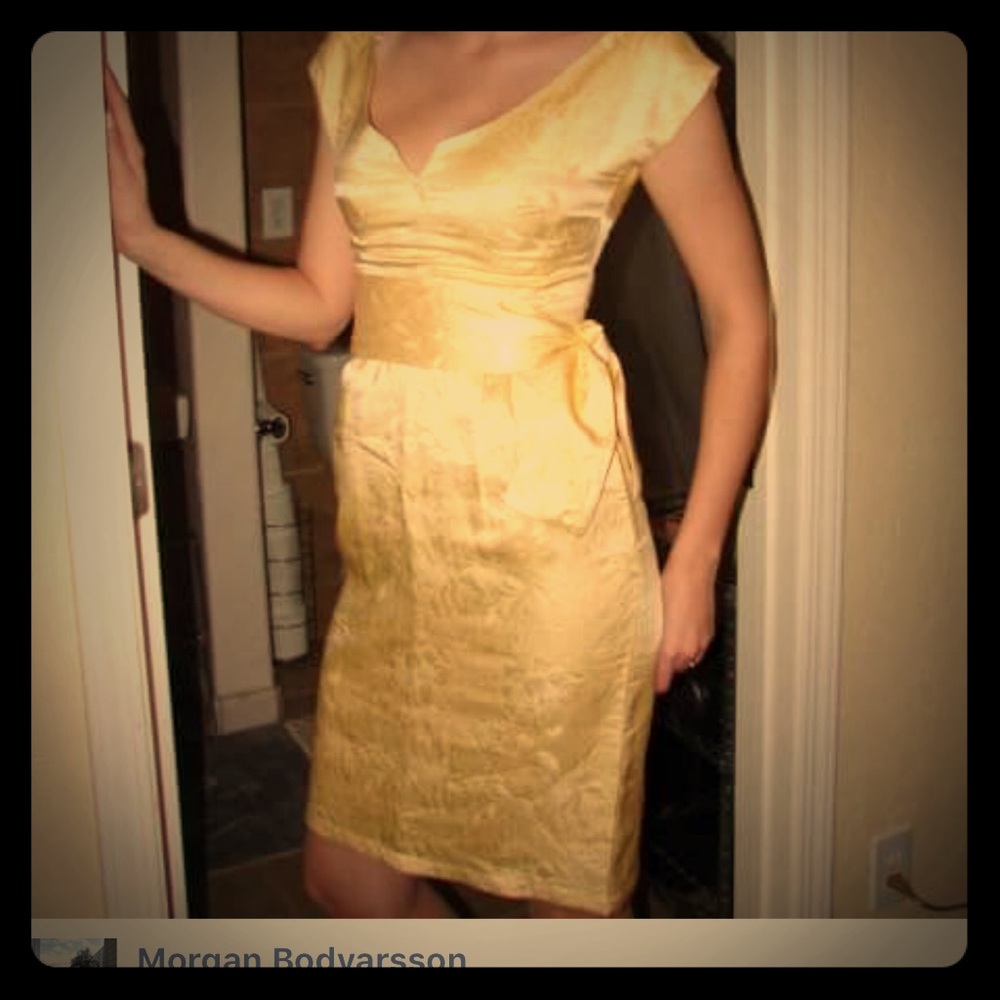 Retro Mon Petit Oiseau Dress, Yellow Jacquard silk