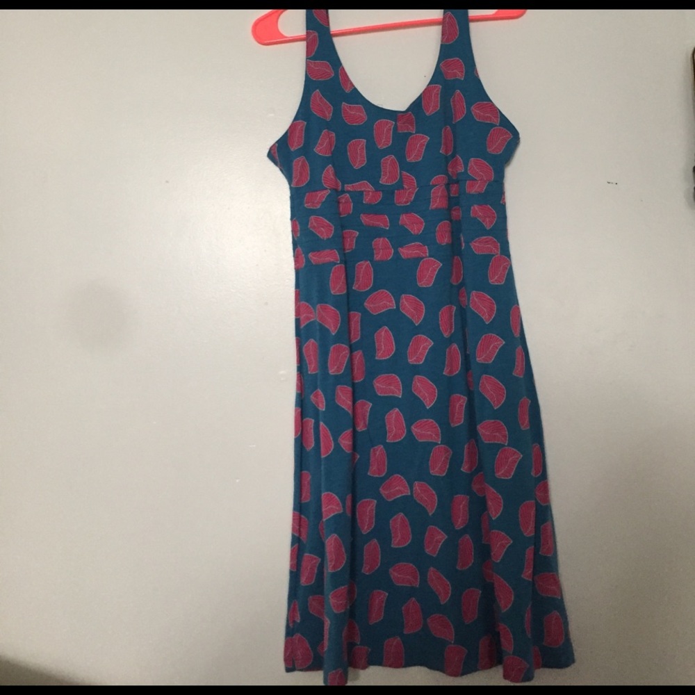 Bright blue Lola dress with pink leaves