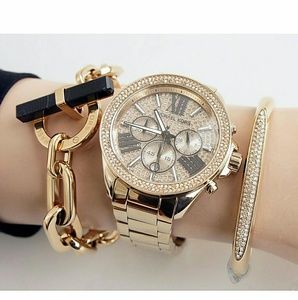 Sale,Michael kors Crystal pave gold watch