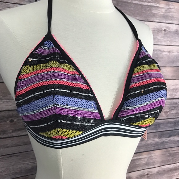 New VS Bikini Swim Top Colorful Halter Sequin - Picture 2 of 5