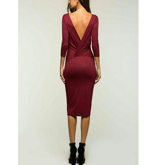 NWT|{WINE DRAPE BACK MIDI DRESS} - (S) - Picture 5 of 9