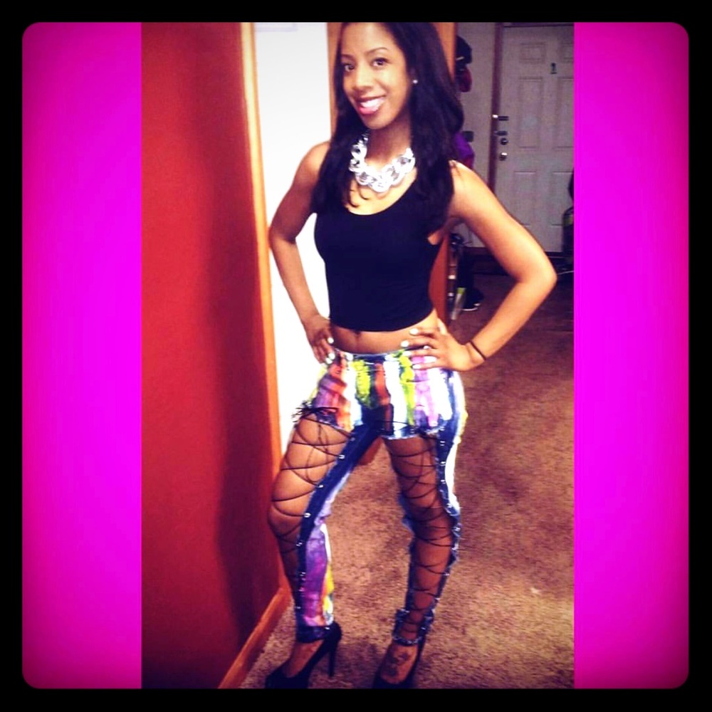 Multi color, tie up jeans