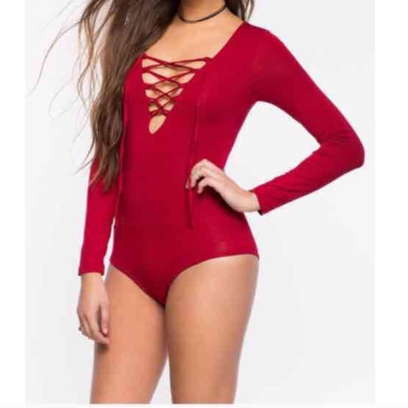 Lace up deep V detail Bodysuit Size M
