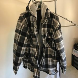 Hooded fleece zip up  jacket w/ pockets.