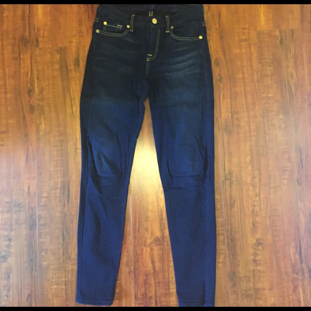 7 for mankind mid-rise ankle dark wash stretch.