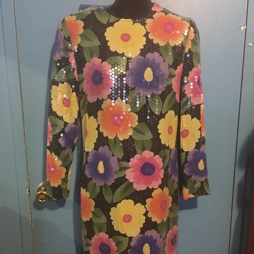 Silk Multi Colored Sequence Dress - image 1