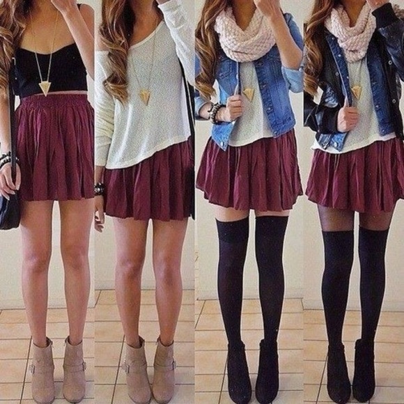 Brandy Melville Burgundy Maroon Skater Skirt - Picture 4 of 7