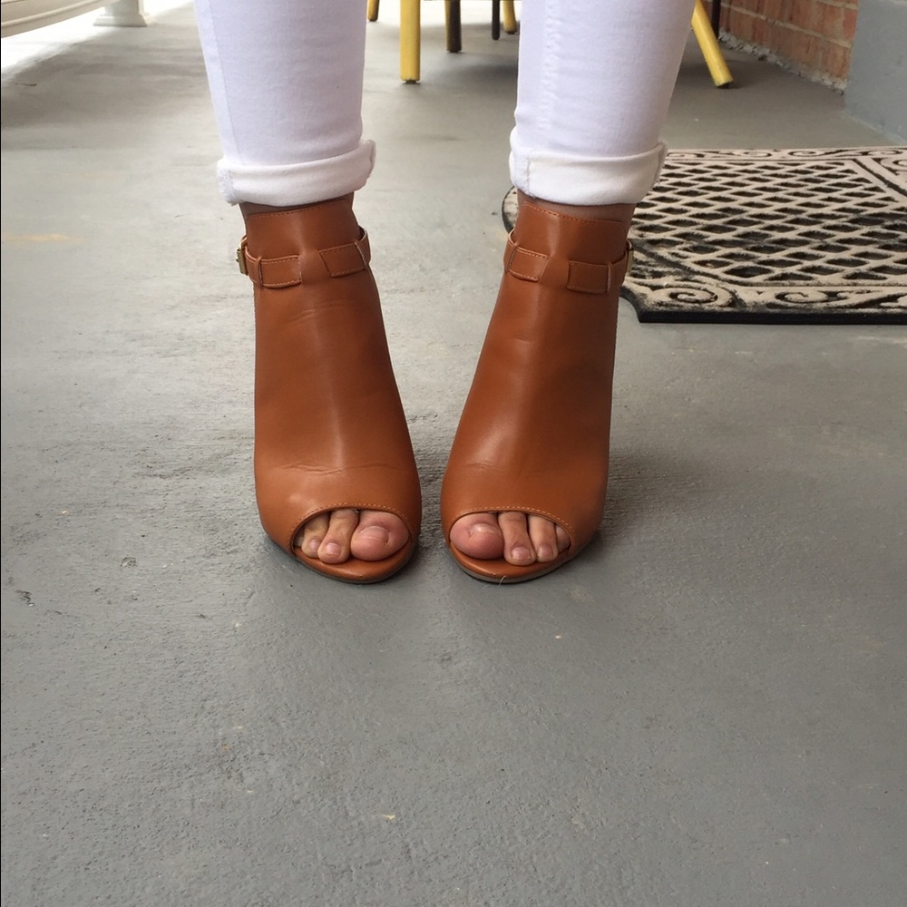 Brown peep toe heels