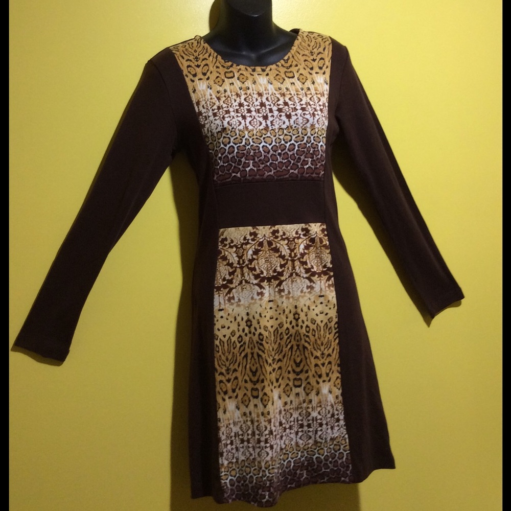 NWT Brown with patterned HHG 100% Algodon dress