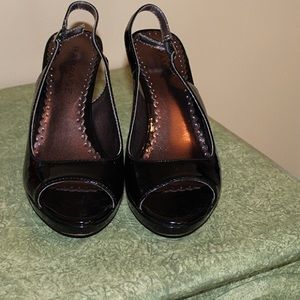 Rampage Black Patent Leather Sling Back Heels