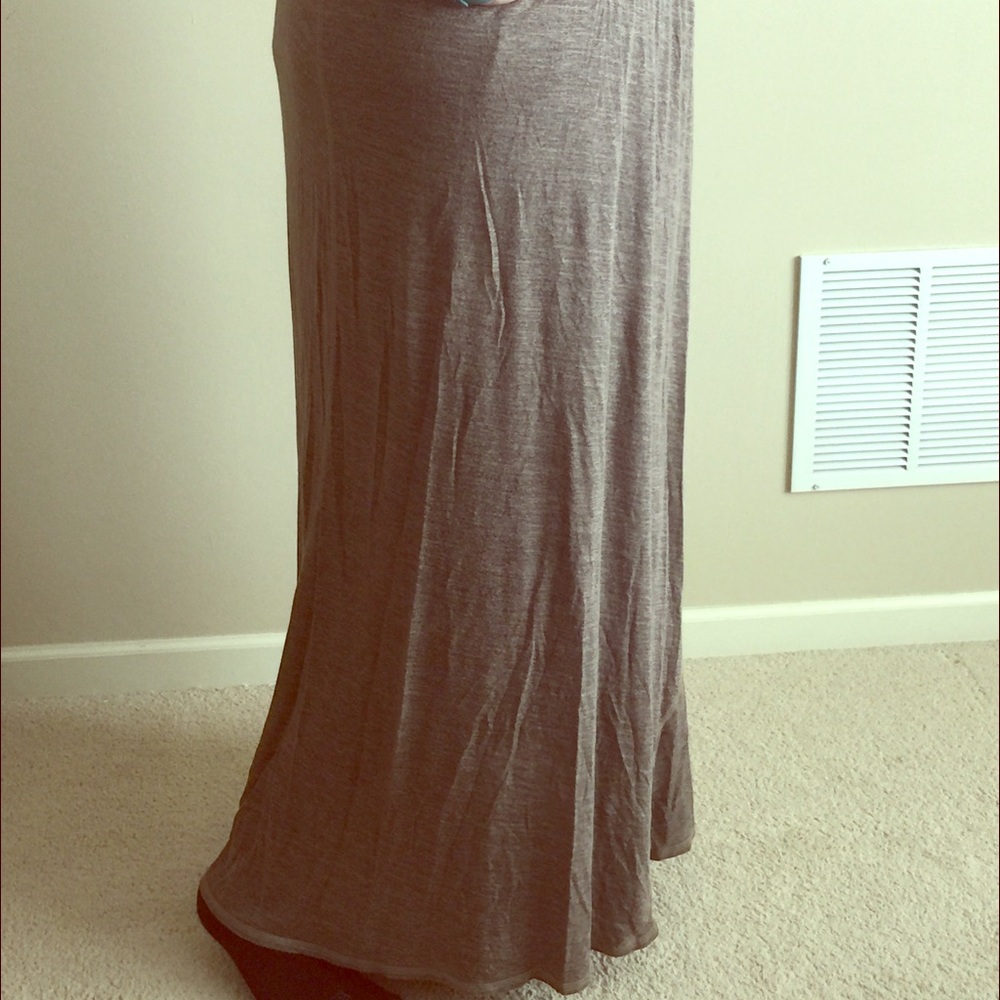 Brown maxi skirt with slight asymmetrical hem