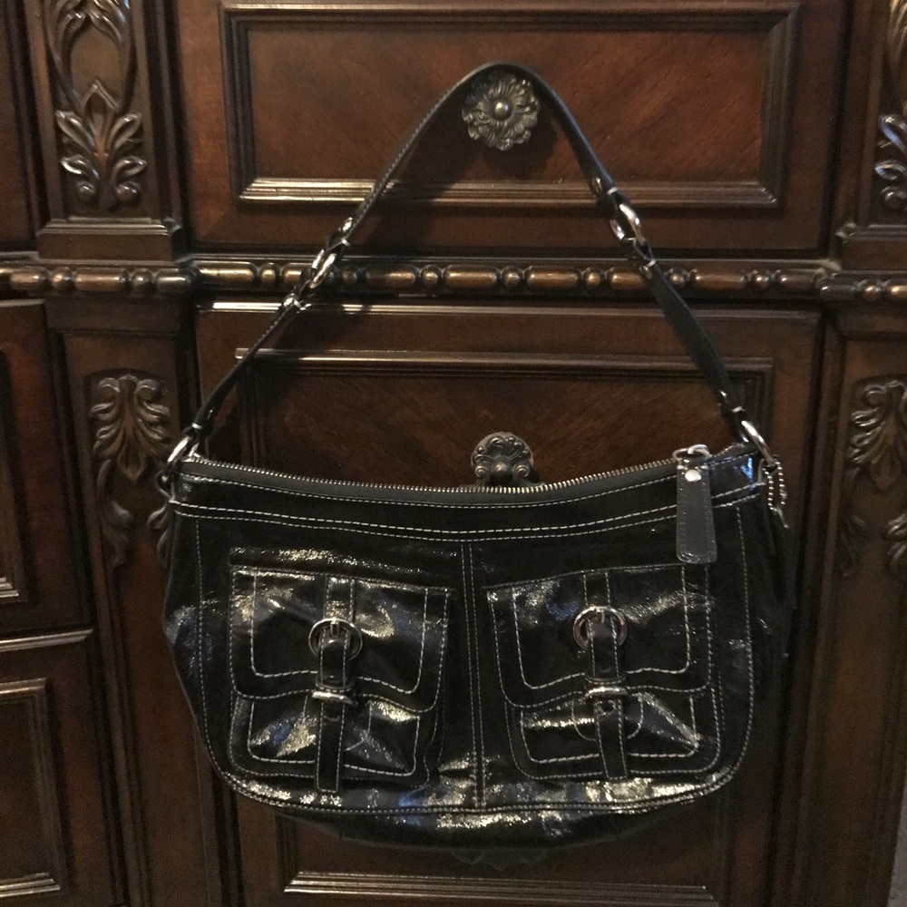 Black patterned leather