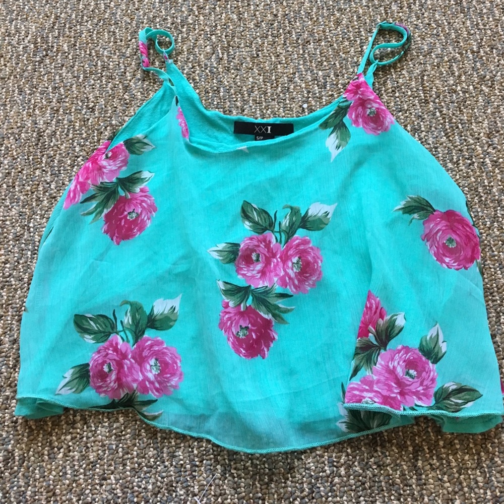 Turquoise flowy crop top