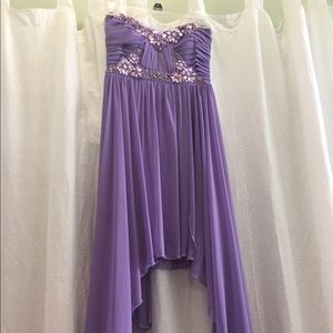 Formal strapless purple gown