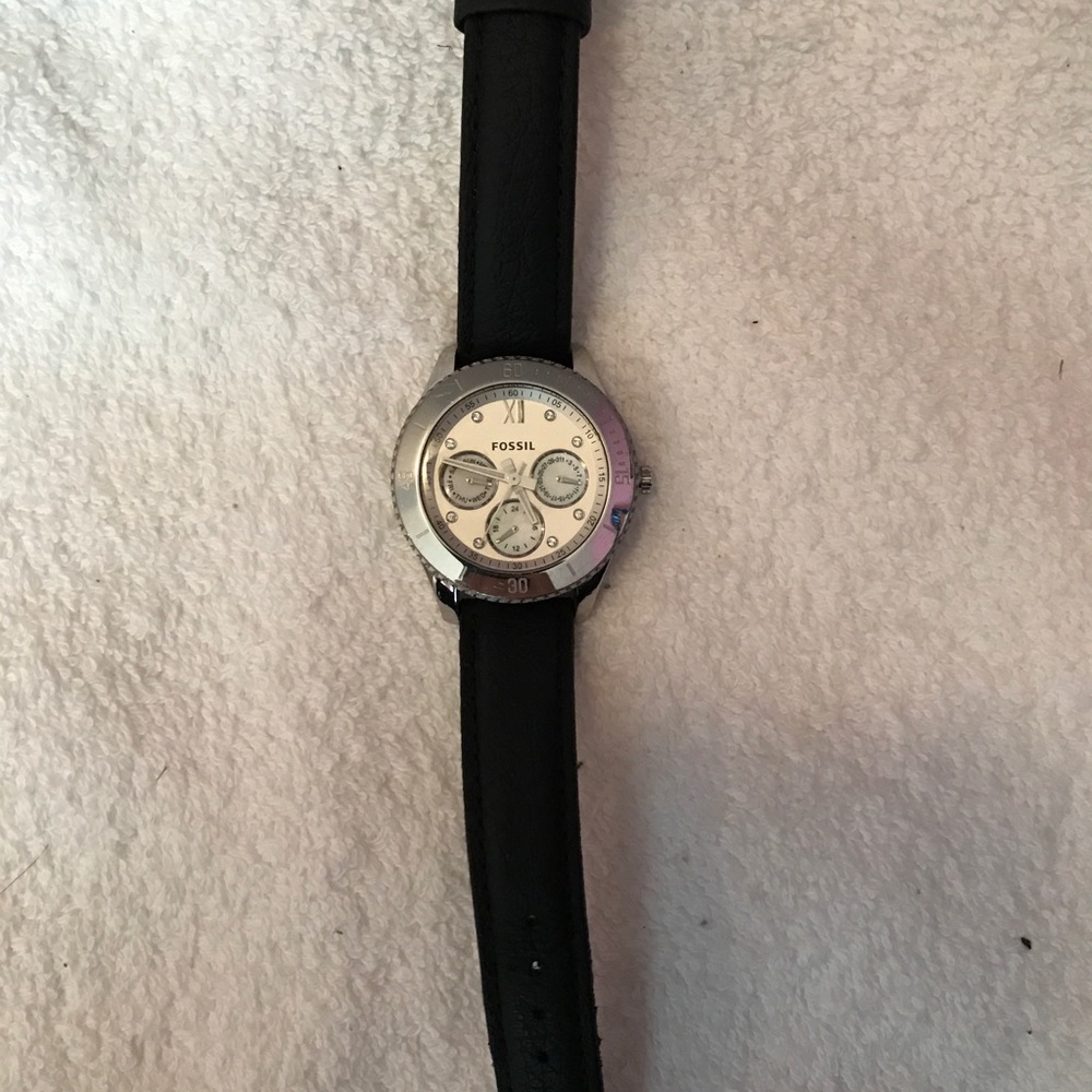 Black leather band Fossil