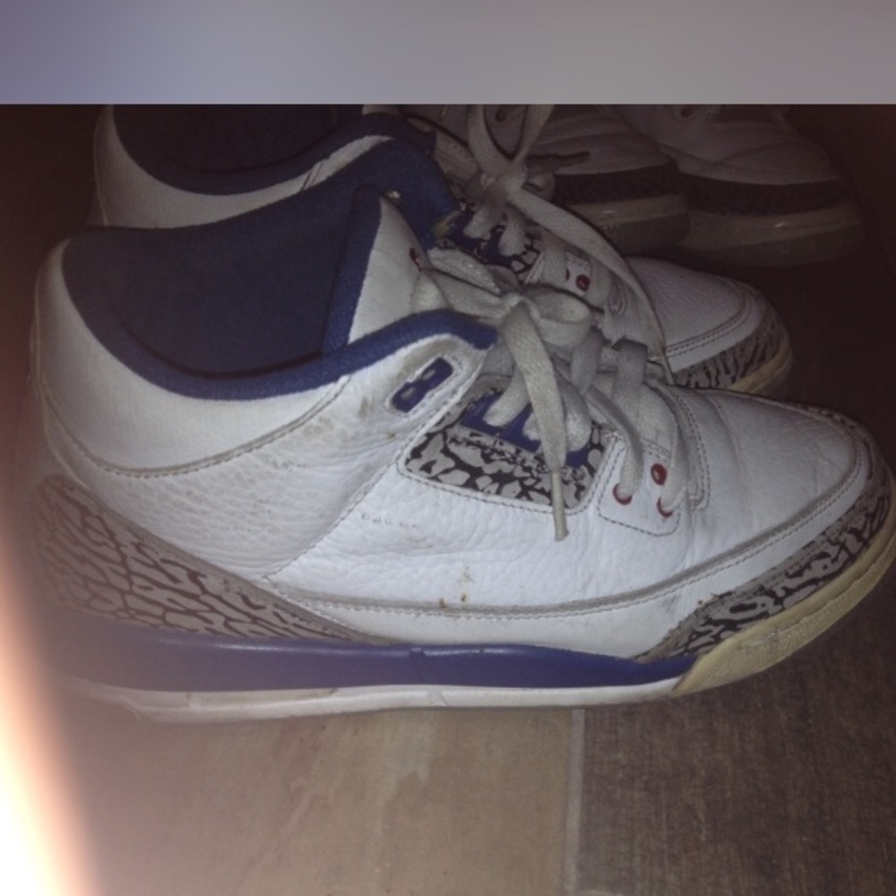 Blue white and red Jordan 3s