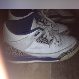 Blue white and red Jordan 3s