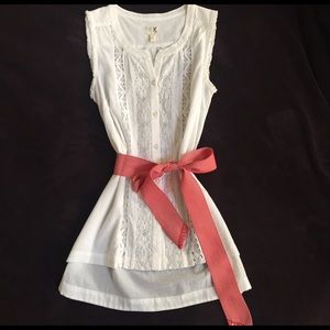 White belted top w/ crochet detail
