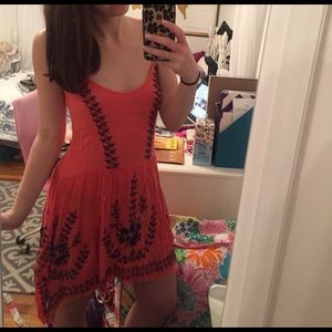 FP flowy pink dress with handkerchief hem