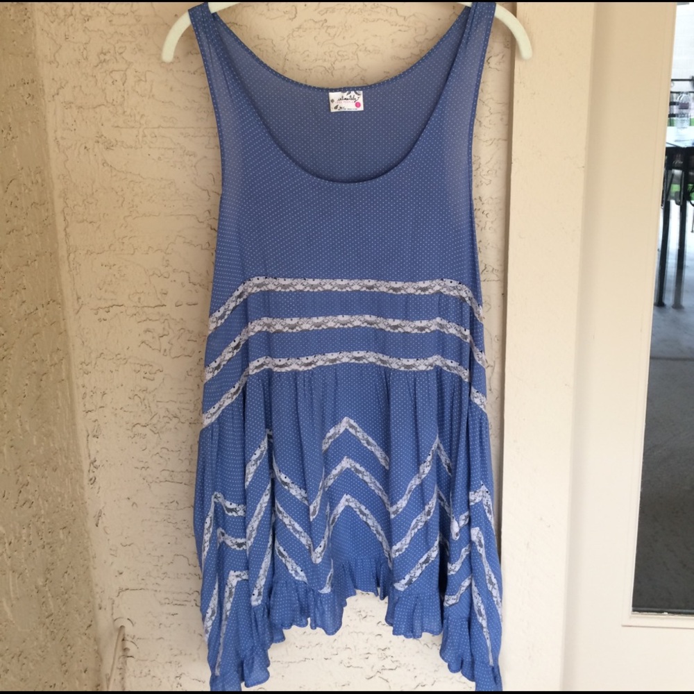 Free people blue dress with lace inserts