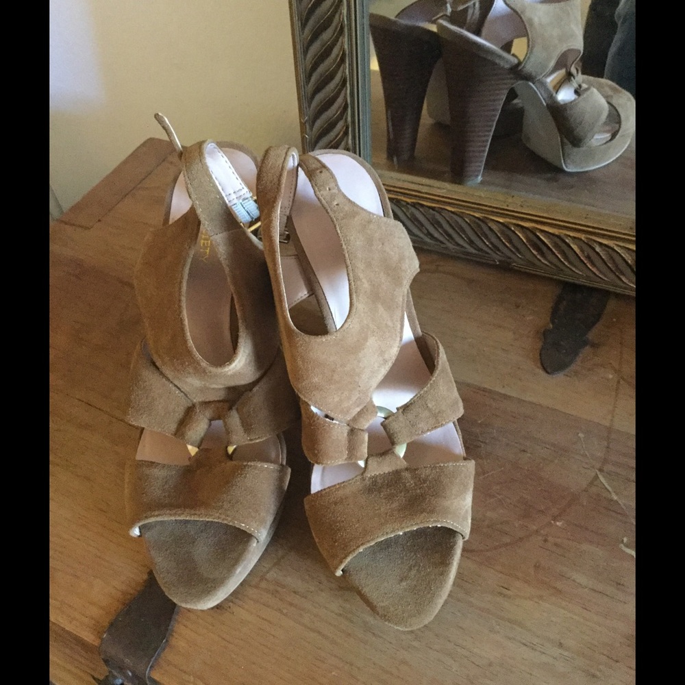 Tan suede high heels