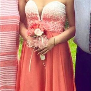 White and Peach Studded Prom Dress