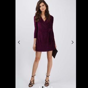 TOPSHOP pleated velvet wrap dress