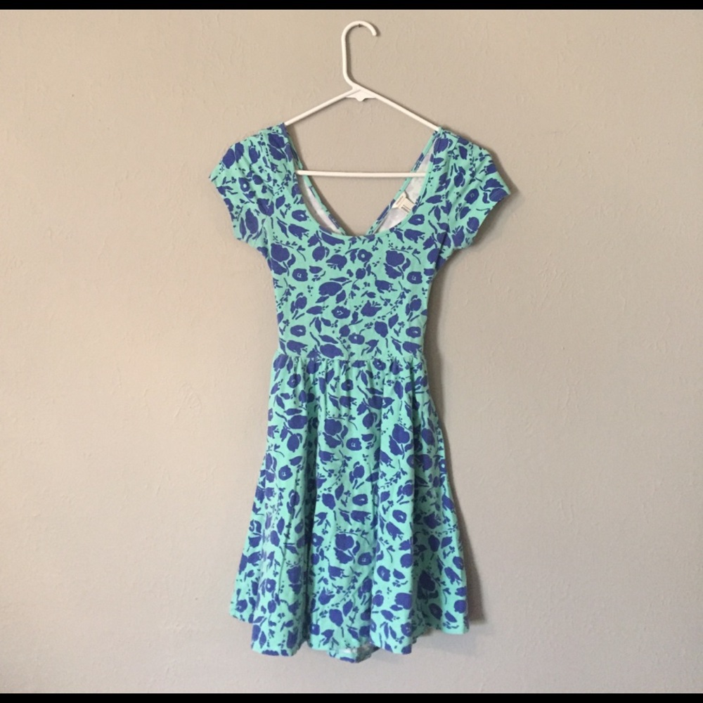 Blue Floral Sun Dress - partial open back