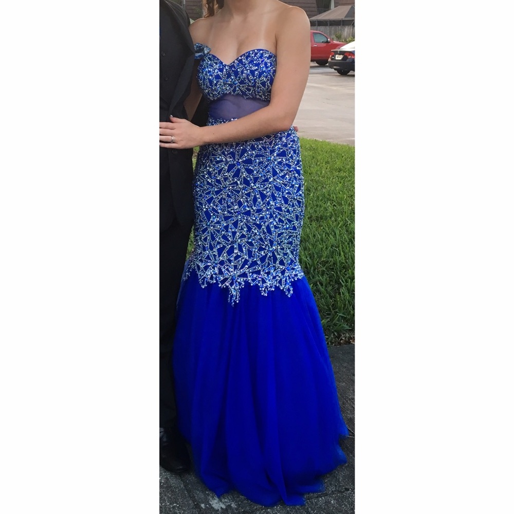 Any Lee Royal Blue Mermaid Strapless Prom Dress - Picture 1 of 4
