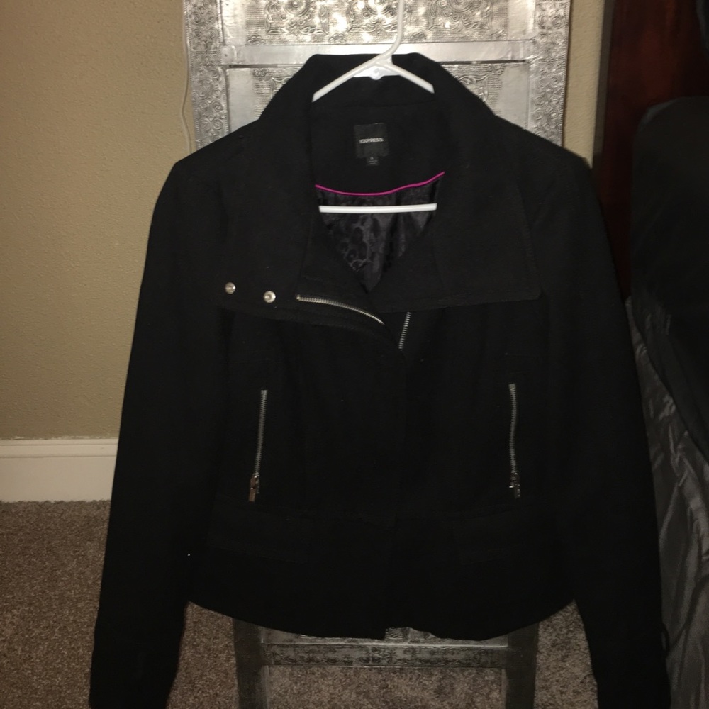 Express black wool zip up jacket