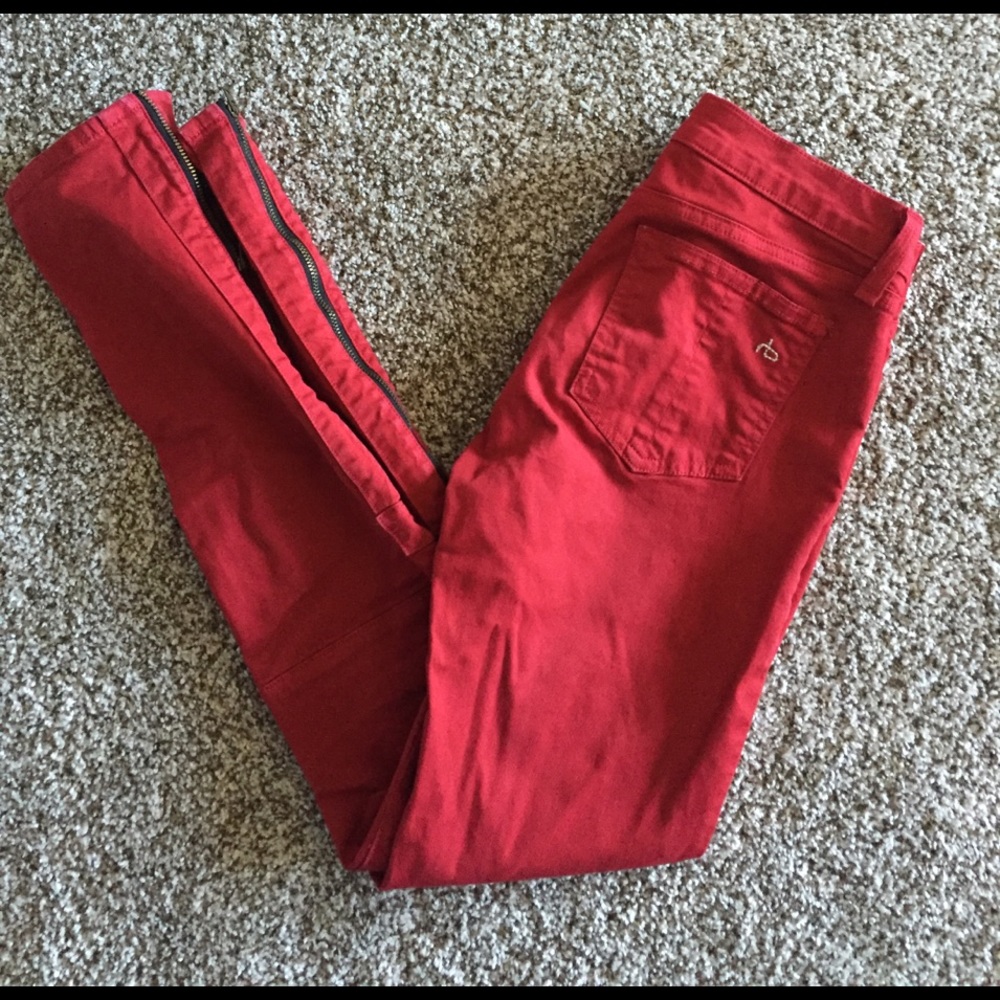 Skinny red rag & bone jeans with zipper ankles