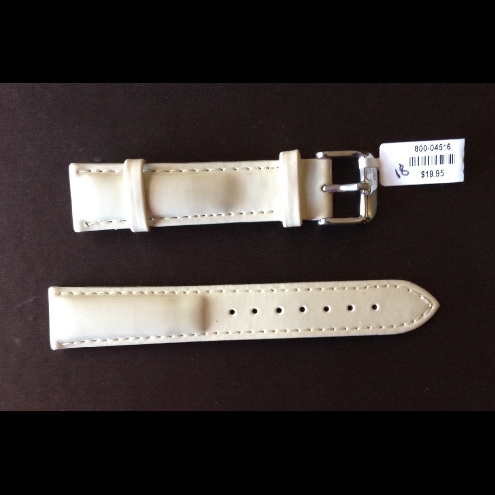 Beige Patent Leather padded watchband. Stitched.